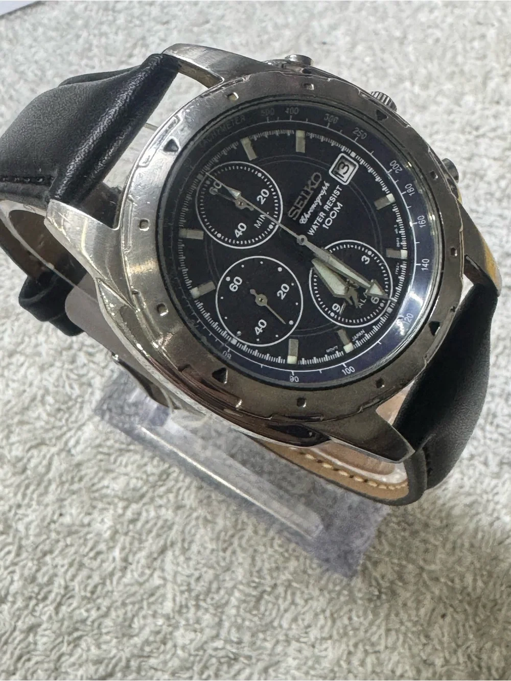 Seiko Men's Blue Dial Chronograph Watch with Black Strap